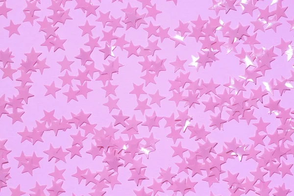 Розовые Блестки Розовом Пастельном Фоне Конфетти Виде Звездочек — стоковое фото