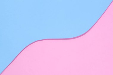 Soyut geometrik parlak çift pastel renk düz yatıyordu Kağıt arka plan oluşan 2 tonları - açık pembe ve açık mavi ile bir yazıt için bir yer.