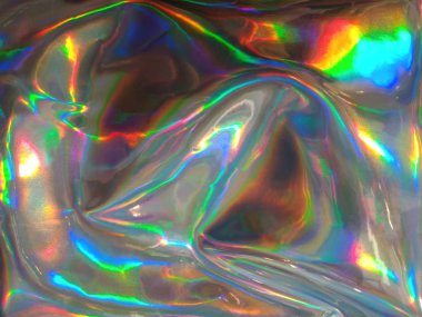 Holografik parlak gökkuşağı çok renkli gerçek buruşuk doku arkaplanı.