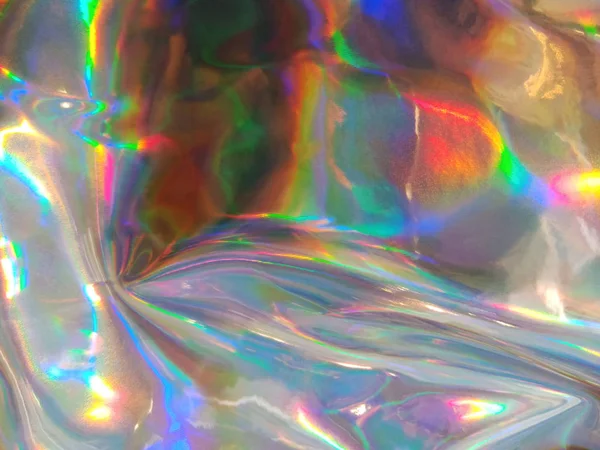 Holographische Helle Regenbogen Mehrfarbig Real Zerknittert Textur Hintergrund — Stockfoto
