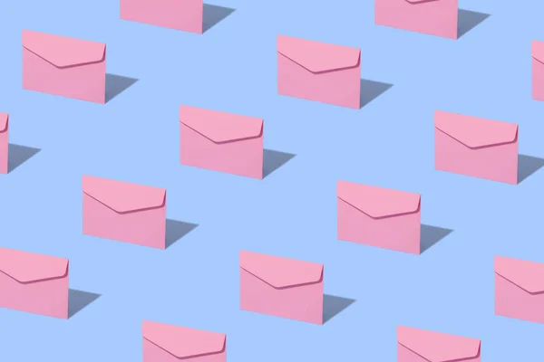 Blue envelope on a pink background.