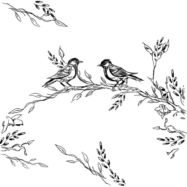 Tarjeta de felicitación vintage con flores y pájaros en flor. Gracias con Lugar para Su Texto. Flores silvestres, Vector Ilustración — Vector de stock