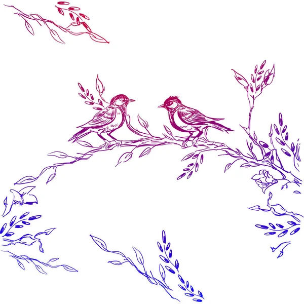 Carte de voeux vintage avec fleurs et oiseaux en fleurs. Merci avec Place pour votre texte. Fleurs sauvages, Illustration vectorielle — Image vectorielle