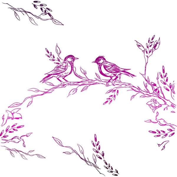 Tarjeta de felicitación vintage con flores y pájaros en flor. Gracias con Lugar para Su Texto. Flores silvestres, Vector Ilustración — Vector de stock