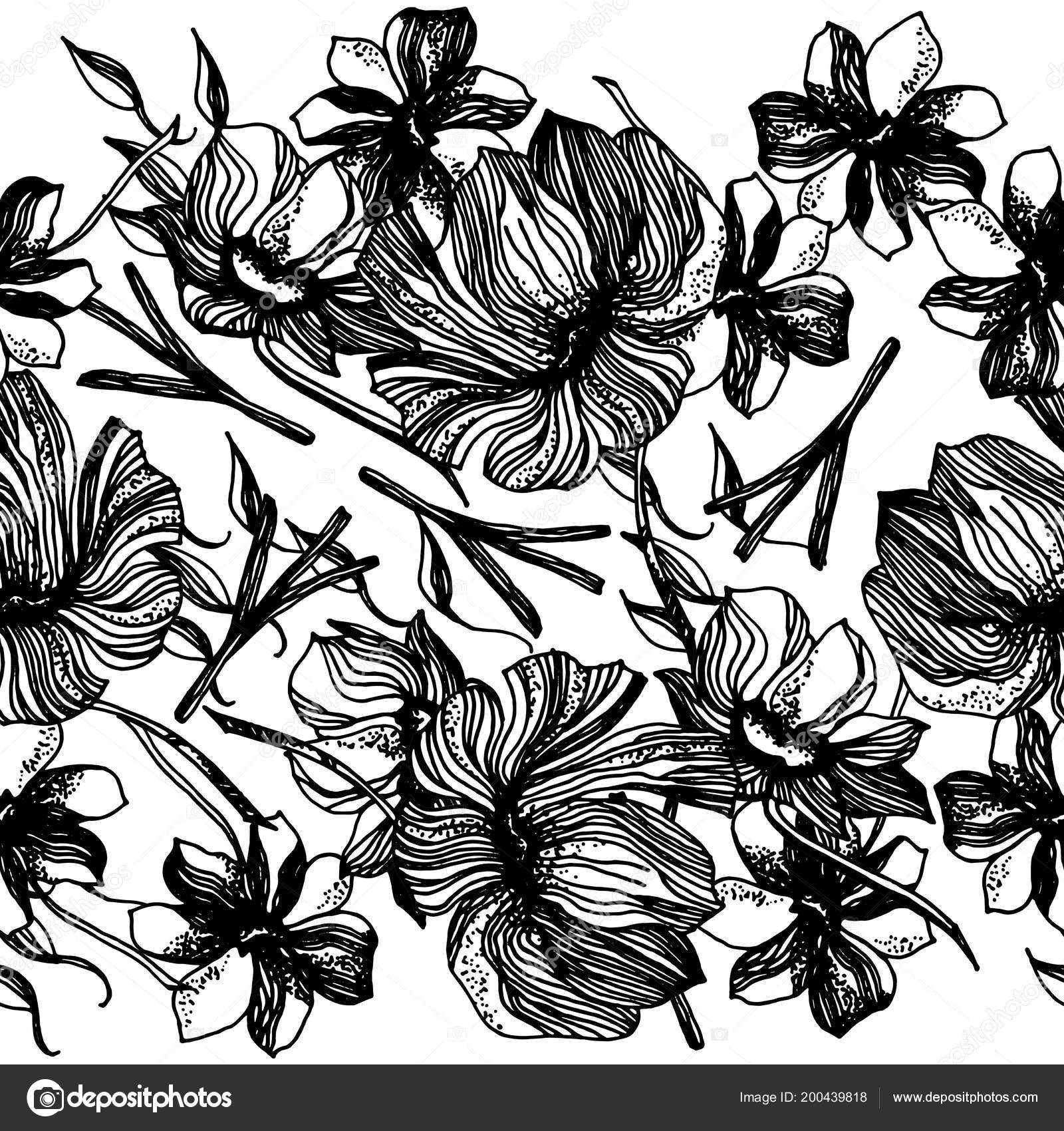 Flower background. Floral texture with flowers. Flourish spring texture. illustration for poster tattoo t shirt card design. Stock Illustration by KIRIKO05 200439818