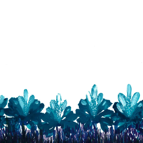 Elegantes Muster mit blauen Lotusblüten. gemaltes Gemälde einer Seerose mit dekadenten Blättern. handbemalt. Rasterillustrationen. — Stockfoto