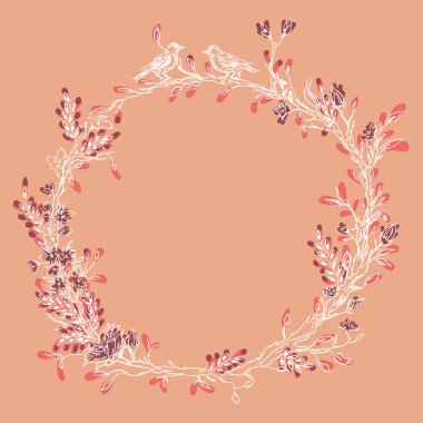 Çiçek açan çiçekler ve kuşlar Vintage tebrik kartı. Teşekkür ederim, metniniz için yer ile. Kır çiçekleri, vektör çizim