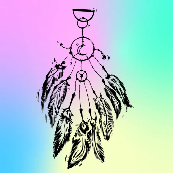 Ręcznie Rysowane Dreamcatcher Piór Etniczne Sztuki Native American Indian Boho — Wektor stockowy