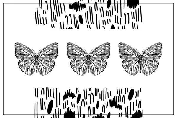 Hermosa ilustración vectorial dibujado a mano bosquejo de mariposas. Dibujo estilo boho . — Vector de stock