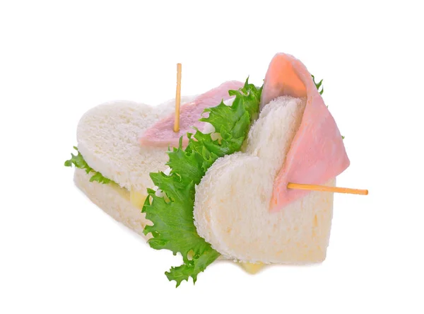 Heart Shape Ham Cheese Sandwich White Background — Stock Photo, Image