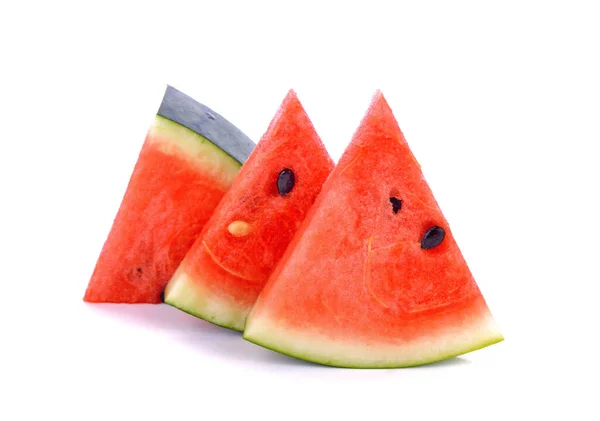 Gesneden Rijpe Watermeloen Geïsoleerd Witte Achtergrond — Stockfoto