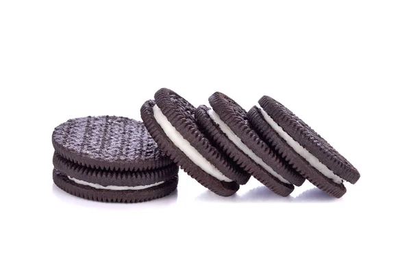 Biscuits Chocolat Avec Crème Isolée Sur Fond Blanc — Photo