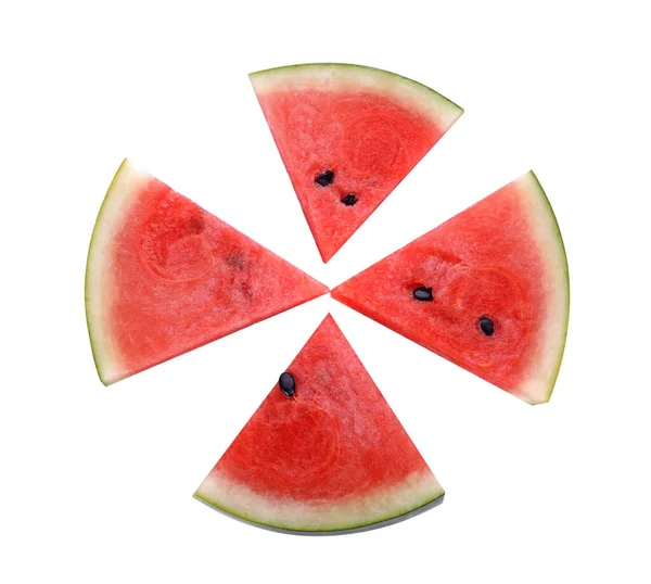 Aufgeschnittene Reife Wassermelone Isoliert Auf Weißem Hintergrund — Stockfoto