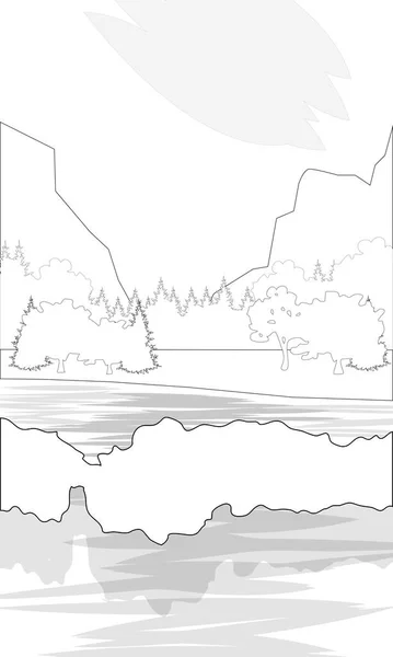 Kleurplaat Van Afbeelding Van Een Rivier Alpene Achtergrond — Stockvector