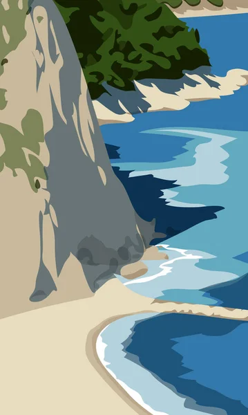 Playa Del Mar Con Rocas Árboles — Vector de stock