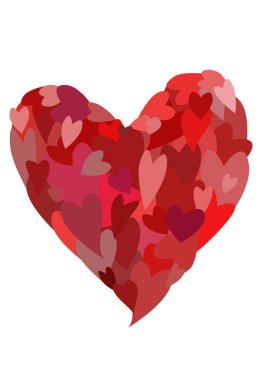 Birçok küçük kırmızı kalpler büyük kalp