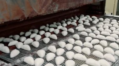 Çikolata şekerleme ile konveyör. Şeker fabrikası.