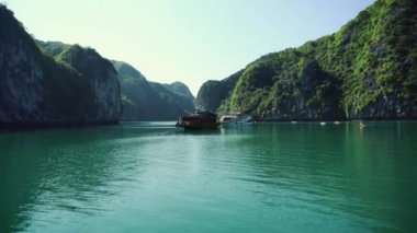 Halong Körfezi, Vietnam 'daki Güzel Rock Adası Manzarası.
