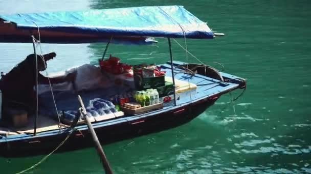 Flytande marknad i Halong Bay, Vietnam. — Stockvideo