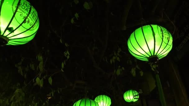 Evening Street Decorated With Glowing Lanterns. Hoian. Vietnam. — Stock Video