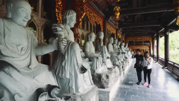 Grandes estatuas en el Bai Dinh Temple Spiritual and Culture Complex en Ninh Binh Vietnam, el lugar turístico espiritual más grande de Vietnam — Vídeos de Stock