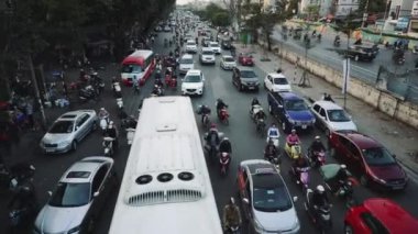 Hanoi 'deki Yoğun Yol, Yoğun Trafik Saati, Altyapı, Ulaşım, Vietnam