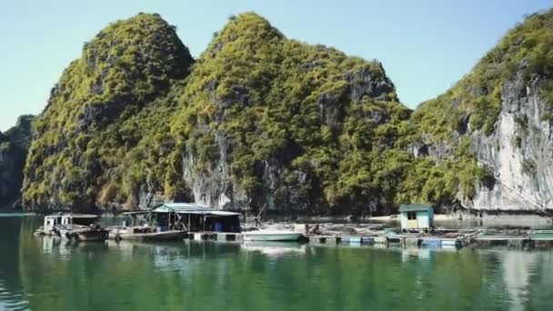 在下龙湾漂浮渔村。Cat Ba Island, Vietnam. — 图库视频影像