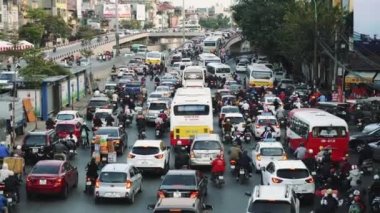 Hanoi 'deki Yoğun Yol, Yoğun Trafik Saati, Altyapı, Ulaşım, Vietnam
