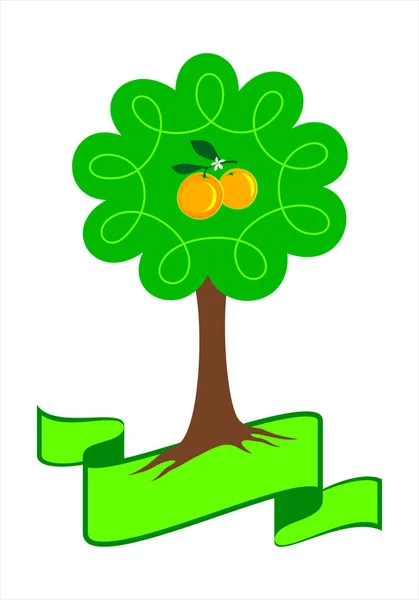 Logo Oranger Stylisé Jeune Oranger Aux Feuilles Vertes Racines Orange — Image vectorielle
