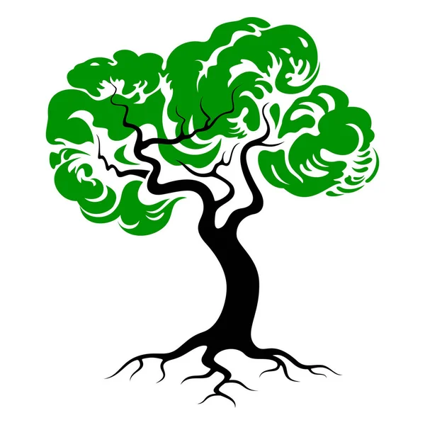 Green tree silhouette with roots. Tree icon vector illustration. — Stock Vector