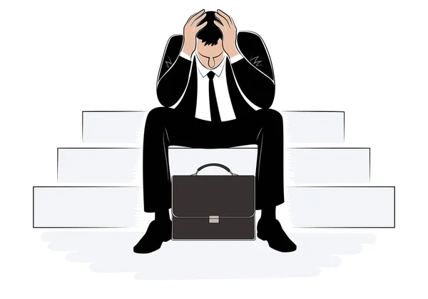 Stressed businessman covering his head with hands. — Stock Vector