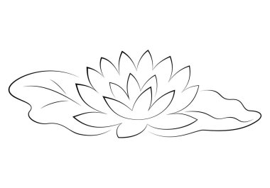 Güzel lotus çiçek siyah siluet ile su birikintisi içinde bırakır. Nilüfer vektör illüstrasyon izole beyaz arka plan üzerinde poster.