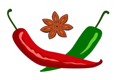 Baharat amblemi. Baharat lar pazarı logosu. İki biber ve anason.