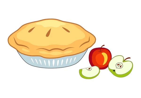 Ünnep Apple Pie. Pie on Plate és Alma Vector illusztráció. — Stock Vector