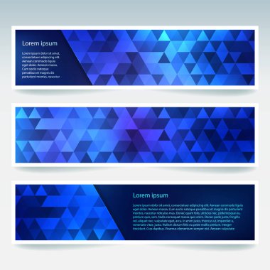 Yatay Banner koyu mavi poligonal üçgen ile ayarlayın. Çokgen arka plan, vektör çizim