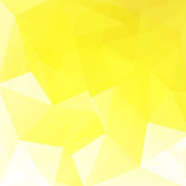 Sarı, beyaz üçgenlerden oluşan soyut bir arkaplan. İş sunumları veya web şablonu afişi için geometrik tasarım. Vektör illüstrasyonu