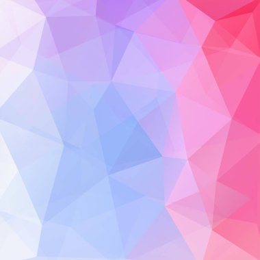 Soyut mozaik arka plan. Üçgen geometrik arka plan. Tasarım öğeleri. Vektör çizim. Pembe, mavi, beyaz renk