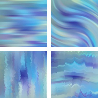 Mavi soyut bulanık arkaplanlarla ayarlanmış. Vektör çizimi. Modern geometrik arka plan. Soyut şablon.