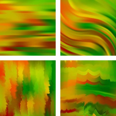 Bulanık arka ile ayarlayın. Vektör çizim. Modern geometrik bir ortam. Soyut şablonu. Yeşil, turuncu renkler.