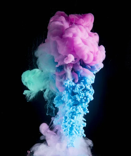 Colorato Vernice Arcobaleno Gocce Dall Alto Mescolando Acqua Inchiostro Vorticoso — Foto Stock