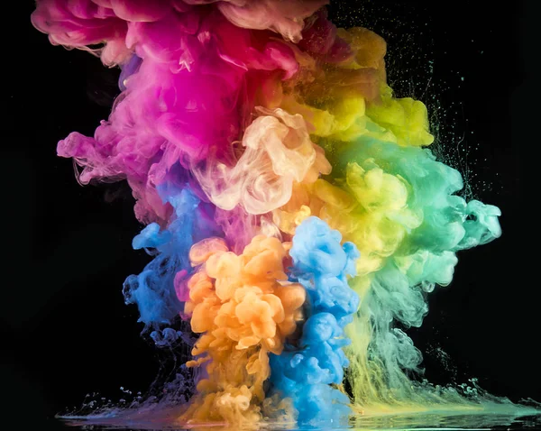 Colorful Rainbow Paint Drops Mixing Water Ink Swirling Underwater — Stock Photo, Image