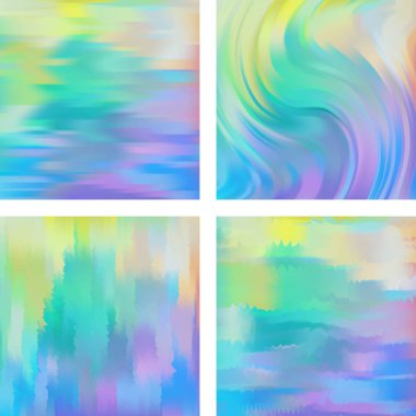 Bulanık arka ile ayarlayın. Vektör çizim. Modern geometrik bir ortam. Soyut şablonu. Pastel pembe, yeşil, mavi, sarı renkler.