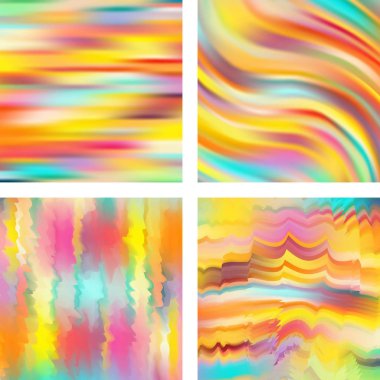 Bulanık arka ile ayarlayın. Vektör çizim. Modern geometrik bir ortam. Soyut şablonu. Sarı, mavi, pembe, kırmızı renkleri.