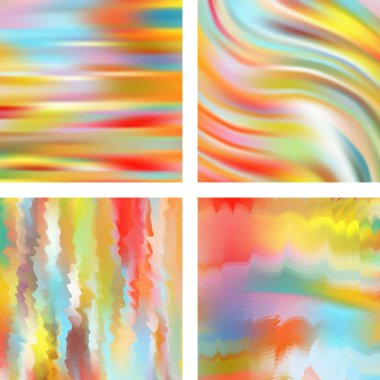 Renkli, soyut, bulanık arkaplanlarla ayarlanmış. Vektör çizimi. Modern geometrik arka plan. Soyut şablon.