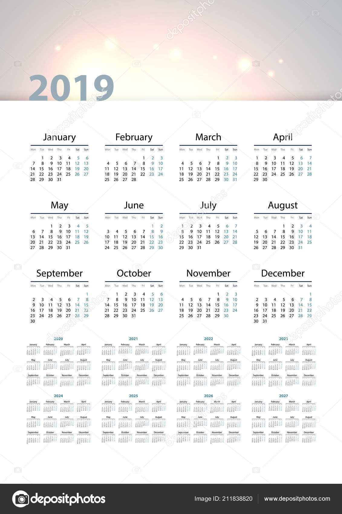 Calendar 2019 2020 2021 2022 2023 2024 2025 2026 2027 ...
