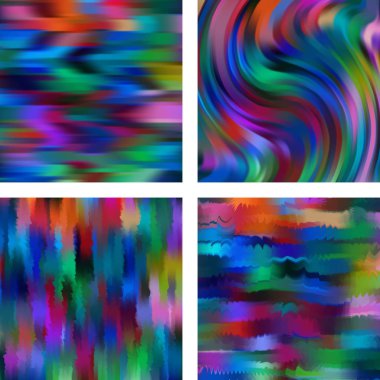 Renkli, soyut, bulanık arkaplanlarla ayarlanmış. Vektör çizimi. Modern geometrik arka plan. Soyut şablon.