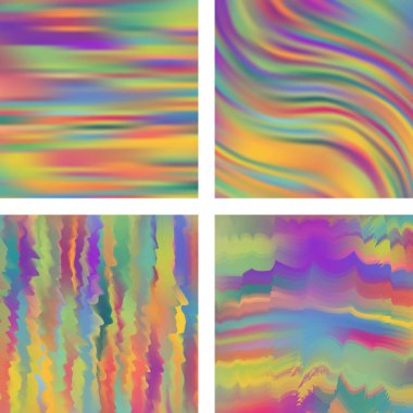 Renkli, soyut, bulanık arkaplanlarla ayarlanmış. Vektör çizimi. Modern geometrik arka plan. Soyut şablon.