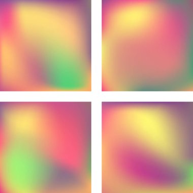 Renkli, soyut, bulanık arkaplanlarla ayarlanmış. Vektör çizimi. Modern geometrik arka plan. Soyut şablon.