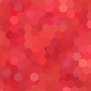 Kırmızı altıgenlerden oluşan soyut bir arkaplan. İş sunumları veya web şablonu afişi için geometrik tasarım. Vektör illüstrasyonu