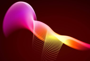 Akan parçacıkları ile soyut renkli dijital manzara. Siber veya teknoloji arka plan. Kırmızı, pembe, turuncu renkler.